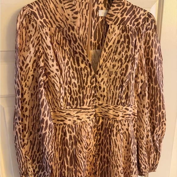 Zimmermann Cascadian Leopard Print Long Sleeve Linen Midi Dress US size 6 - Picture 11 of 13